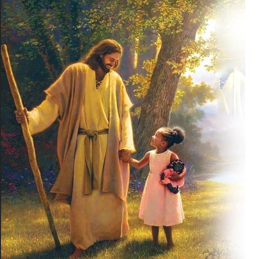 Jesus junto a niña morenita