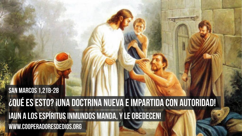 Jesús entre la multitud expulsando demonios