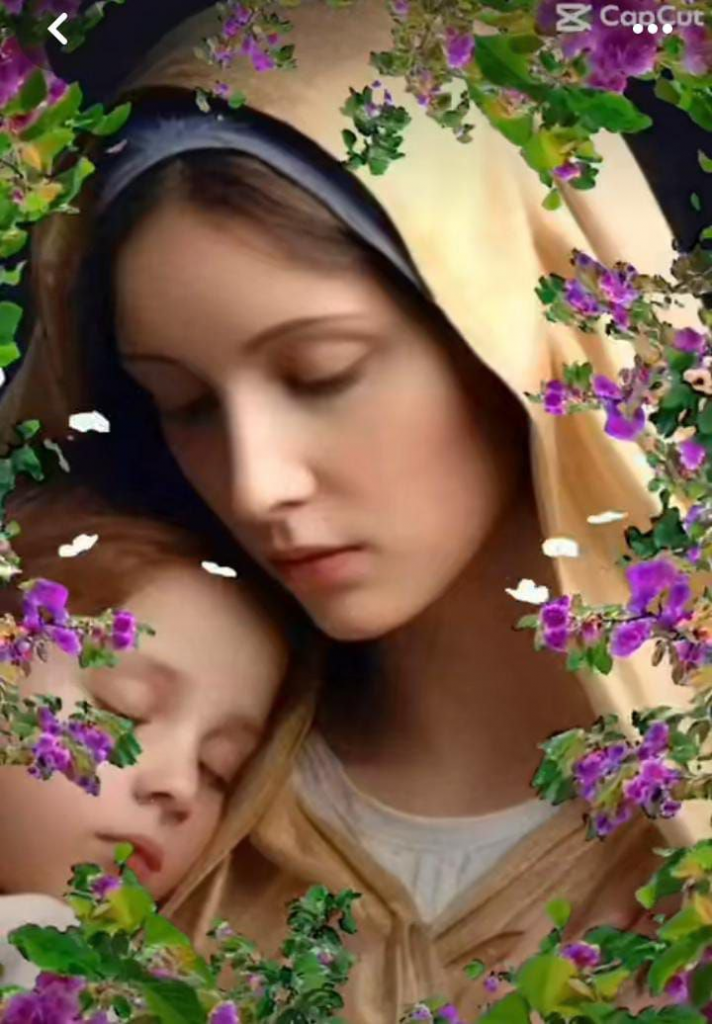 Niña en brazos de la Virgen María